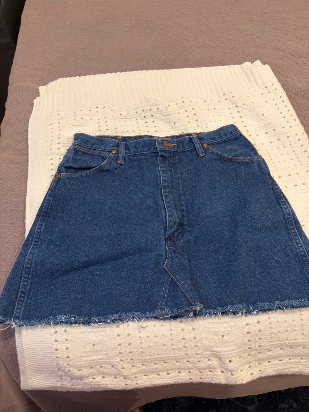 Wrangler Dark Blue Denim Mini Skirt with Frayed Hem